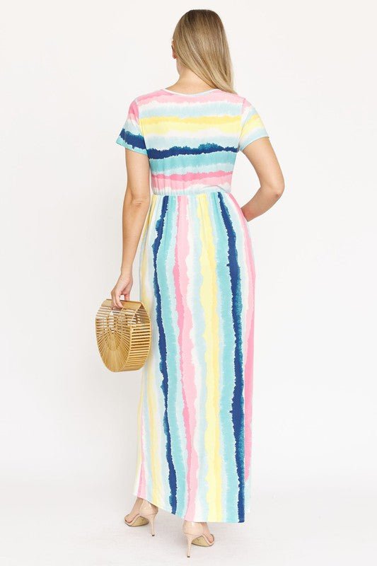 Water Color Short Sleeve Maxi Dress - KOKOTETE