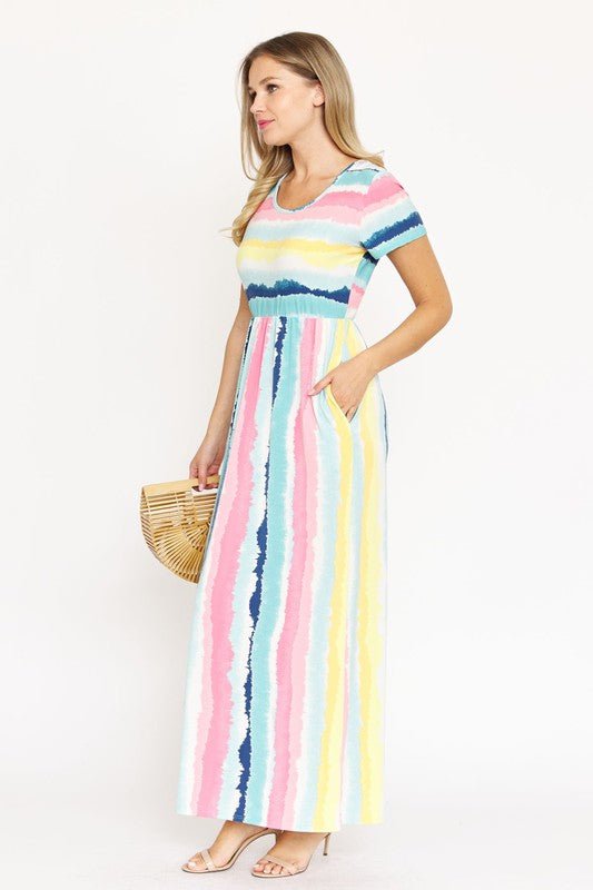Water Color Short Sleeve Maxi Dress - KOKOTETE
