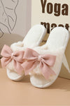 White Bow Knot Decor Open Toe Plush Slippers - KOKOTETE