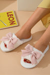 White Bow Knot Decor Open Toe Plush Slippers - KOKOTETE