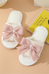 White Bow Knot Decor Open Toe Plush Slippers - KOKOTETE