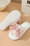 White Bow Knot Decor Open Toe Plush Slippers - KOKOTETE
