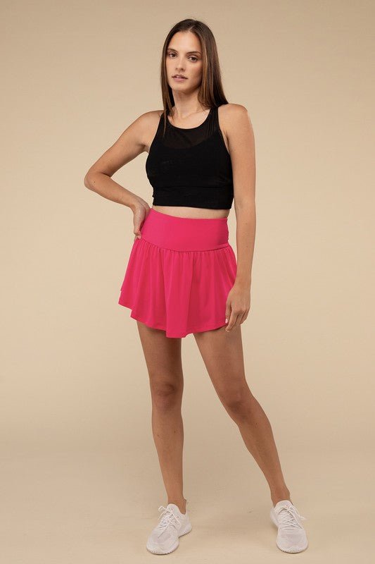 Wide Band Tennis Skirt with Zippered Back Pocket - KOKOTETE