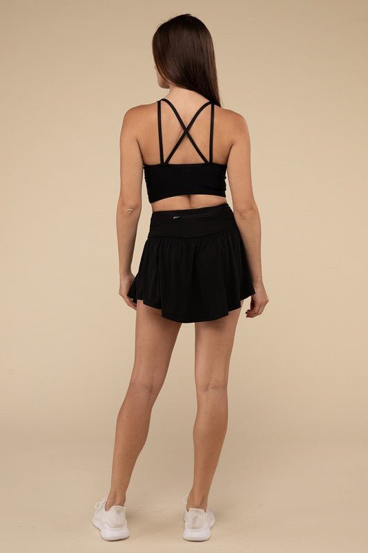 Wide Band Tennis Skirt with Zippered Back Pocket - KOKOTETE