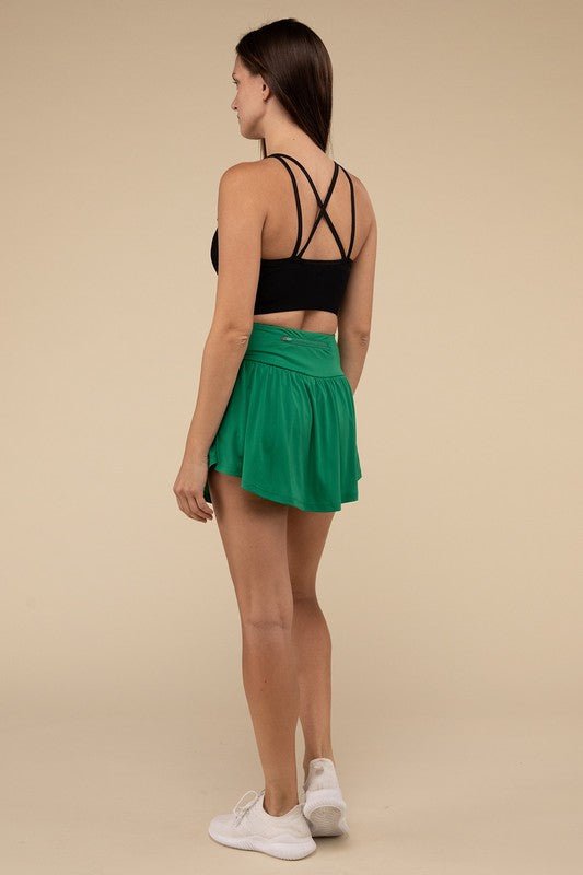 Wide Band Tennis Skirt with Zippered Back Pocket - KOKOTETE