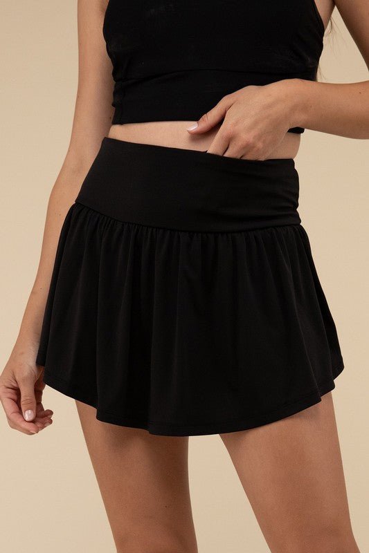Wide Band Tennis Skirt with Zippered Back Pocket - KOKOTETE