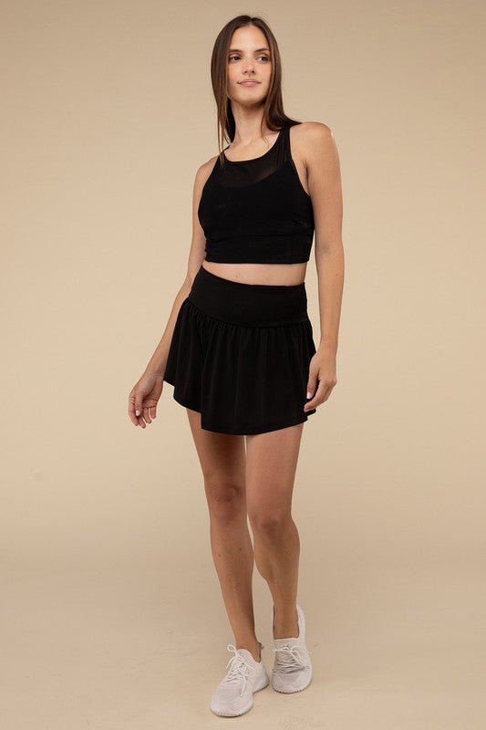 Wide Band Tennis Skirt with Zippered Back Pocket - KOKOTETE