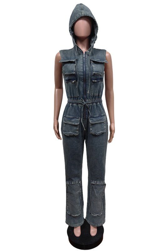 WOMEN FASHION DENIM CARGO STYLE JUMPSUIT - KOKOTETE