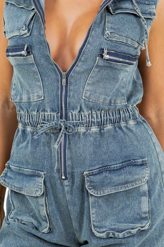 WOMEN FASHION DENIM CARGO STYLE JUMPSUIT - KOKOTETE