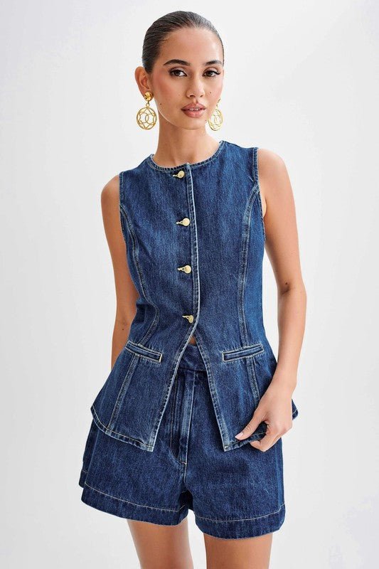 WOMEN FASHION DENIM TWO PIECE SET - KOKOTETE
