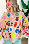 Women Leopard Drop Shoulder Pullover Sweatshirt - KOKOTETE