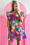 Women Tie Split Neck Flutter Sleeve Mini Dress - KOKOTETE