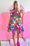 Women Tie Split Neck Flutter Sleeve Mini Dress - KOKOTETE