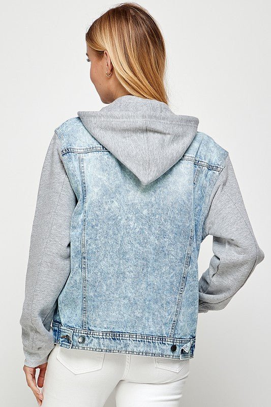 Women's Denim Jacket with Fleece Hoodies - KOKOTETE