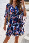 Womens V Neck Ruffle Mini Short Swing Dresses - KOKOTETE