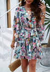 Womens V Neck Ruffle Mini Short Swing Dresses - KOKOTETE