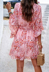 Womens V Neck Ruffle Mini Short Swing Dresses - KOKOTETE