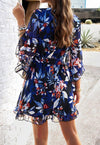 Womens V Neck Ruffle Mini Short Swing Dresses - KOKOTETE
