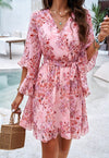 Womens V Neck Ruffle Mini Short Swing Dresses - KOKOTETE