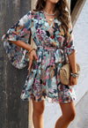 Womens V Neck Ruffle Mini Short Swing Dresses - KOKOTETE