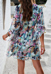 Womens V Neck Ruffle Mini Short Swing Dresses - KOKOTETE