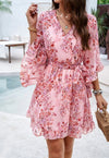 Womens V Neck Ruffle Mini Short Swing Dresses - KOKOTETE