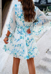 Womens V Neck Ruffle Mini Short Swing Dresses - KOKOTETE