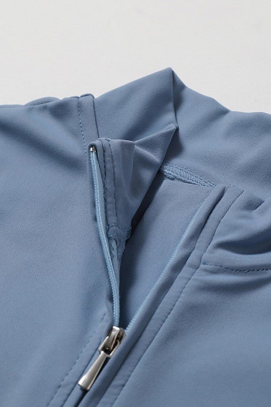 Zippered short sleeves solid color jumpsuit - KOKOTETE