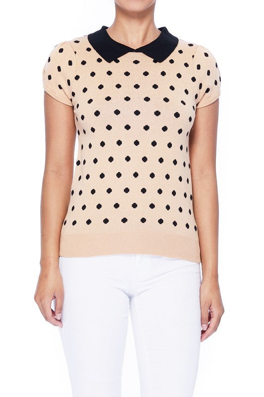 Puffed Cap Sleeve Polka Dot Jacquard Sweater