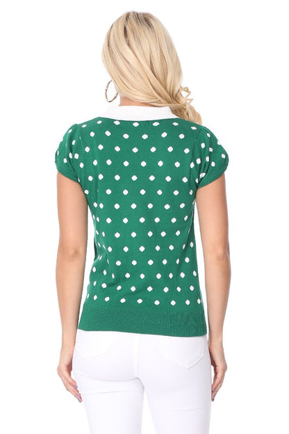 Puffed Cap Sleeve Polka Dot Jacquard Sweater