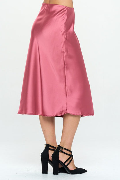 Made in USA Solid Satin Midi Skirt