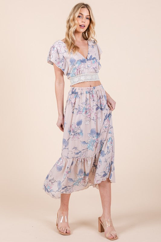 Ruffle Bottom Floral Print Skirt