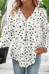 Dotted Print Button Front V Neck Blouse