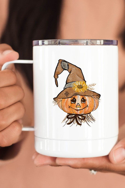 Fall Orange Pumpkin Scarecrow Coffee Travel Cup