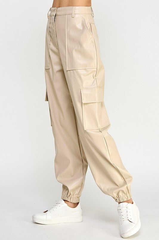 RELAXED VEGAN LEATHER CARGO PANTS