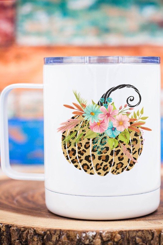 Leopard Flora Fall Pumpkin Coffee Travel Cup