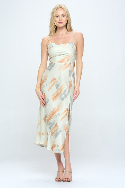 Paint Stroke Midi Slip Dress