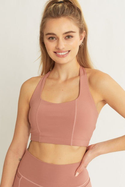 Activewear Crop Halter Back Detail Top - KOKOTETE