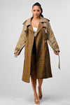 ATHINA PLAID AND KHAKI CONTRAST TRENCH COAT - KOKOTETE