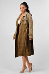 ATHINA PLAID AND KHAKI CONTRAST TRENCH COAT - KOKOTETE