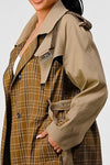 ATHINA PLAID AND KHAKI CONTRAST TRENCH COAT - KOKOTETE