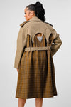 ATHINA PLAID AND KHAKI CONTRAST TRENCH COAT - KOKOTETE