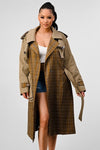 ATHINA PLAID AND KHAKI CONTRAST TRENCH COAT - KOKOTETE