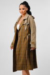 ATHINA PLAID AND KHAKI CONTRAST TRENCH COAT - KOKOTETE