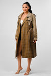 ATHINA PLAID AND KHAKI CONTRAST TRENCH COAT - KOKOTETE