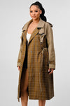 ATHINA PLAID AND KHAKI CONTRAST TRENCH COAT - KOKOTETE