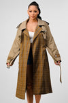 ATHINA PLAID AND KHAKI CONTRAST TRENCH COAT - KOKOTETE