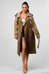 ATHINA PLAID AND KHAKI CONTRAST TRENCH COAT - KOKOTETE