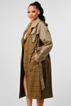 ATHINA PLAID AND KHAKI CONTRAST TRENCH COAT - KOKOTETE