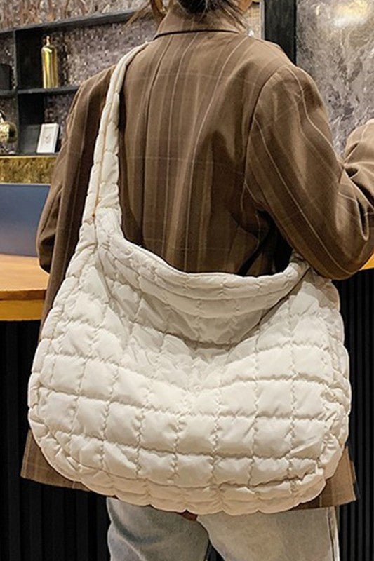 Beige Quilted Zipper Large Jennie Shoulder Bag - KOKOTETE